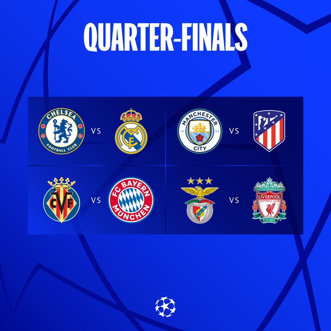 FULL DRAW: Chelsea To Battle Real Madrid In UCL Quarter Final