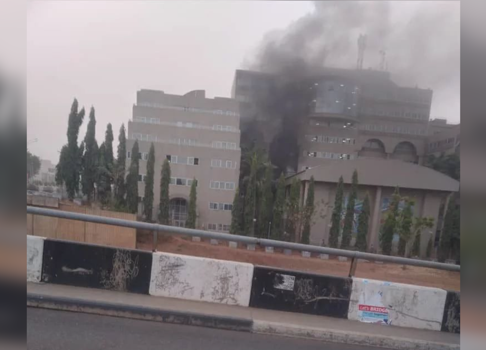 FLASH: Panic As Fire Guts Ministry Of Finance Building
