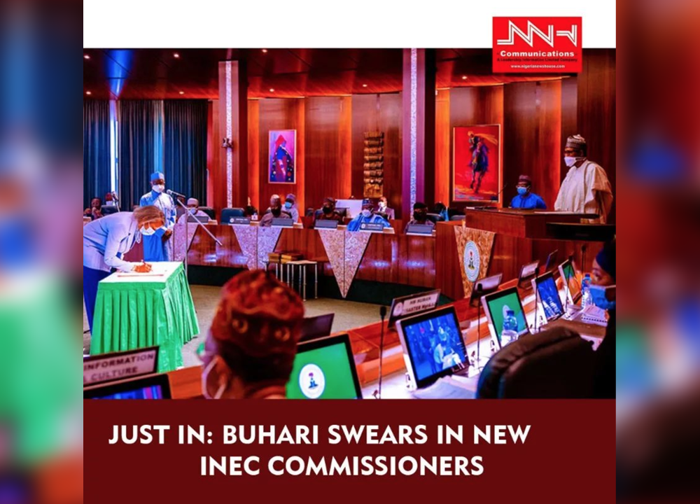 President Muhammadu Buhari has sworn in six national commissioners of the INEC.