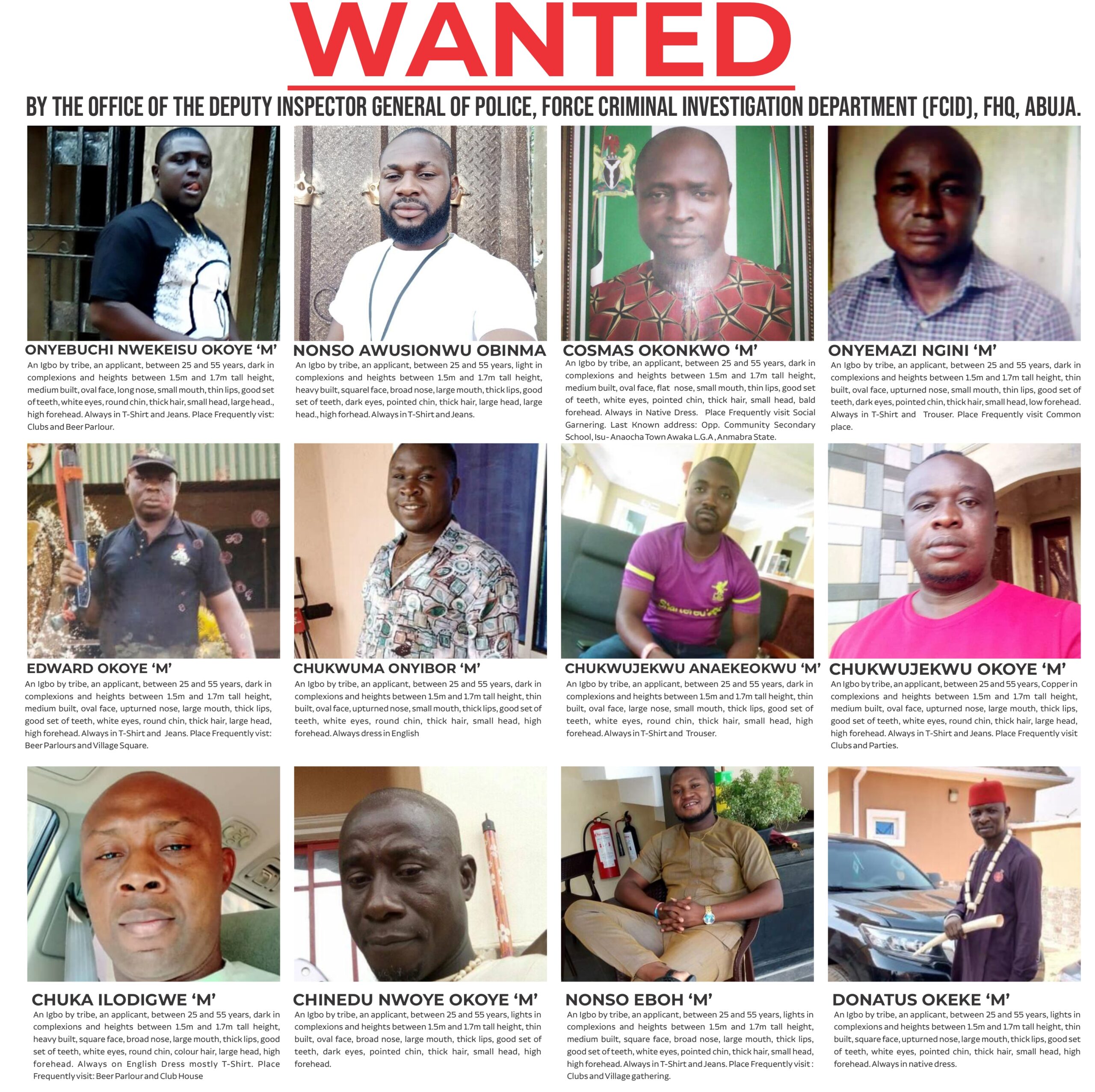 Isu-Aniocha Killings: Police Declare 12 Wanted For Murder, Robbery, Possession Of Firearms, Others
